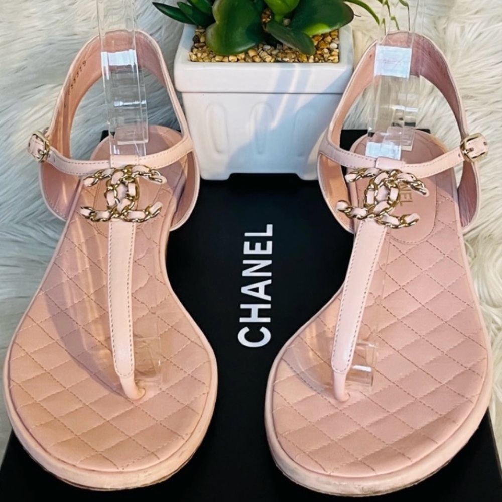 Chanel Pink Crystal Embellished Sandals